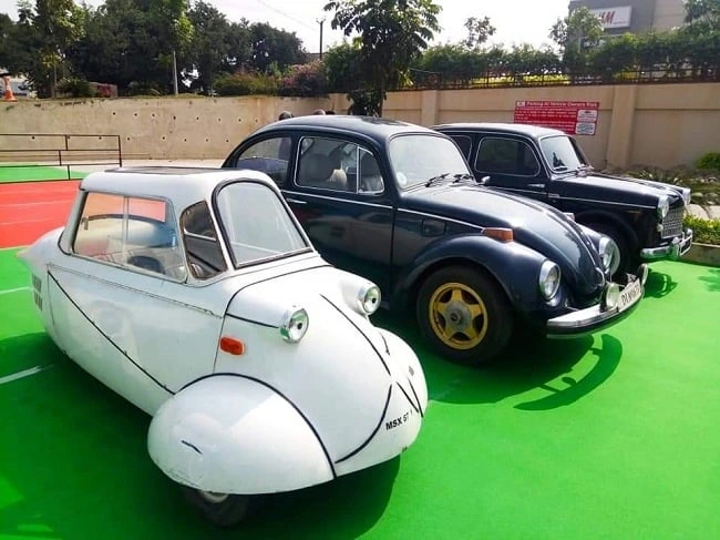 Classic cars on display at the Coimbatore Vizha vintage car exhibition.